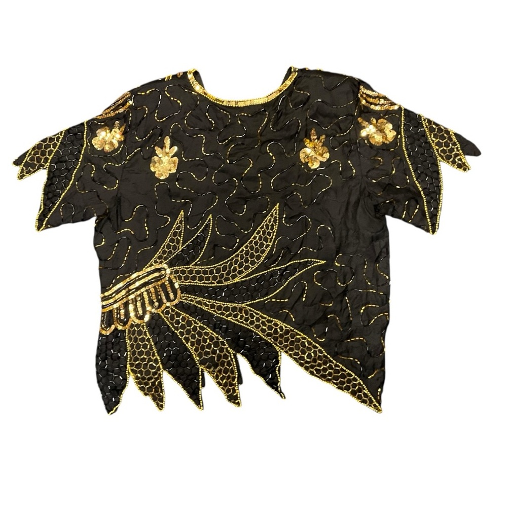 ✨‎ Vintage SND 100% Silk Hand Beaded Sequin Top | Made in India | Women’s L - Picture 8 of 16